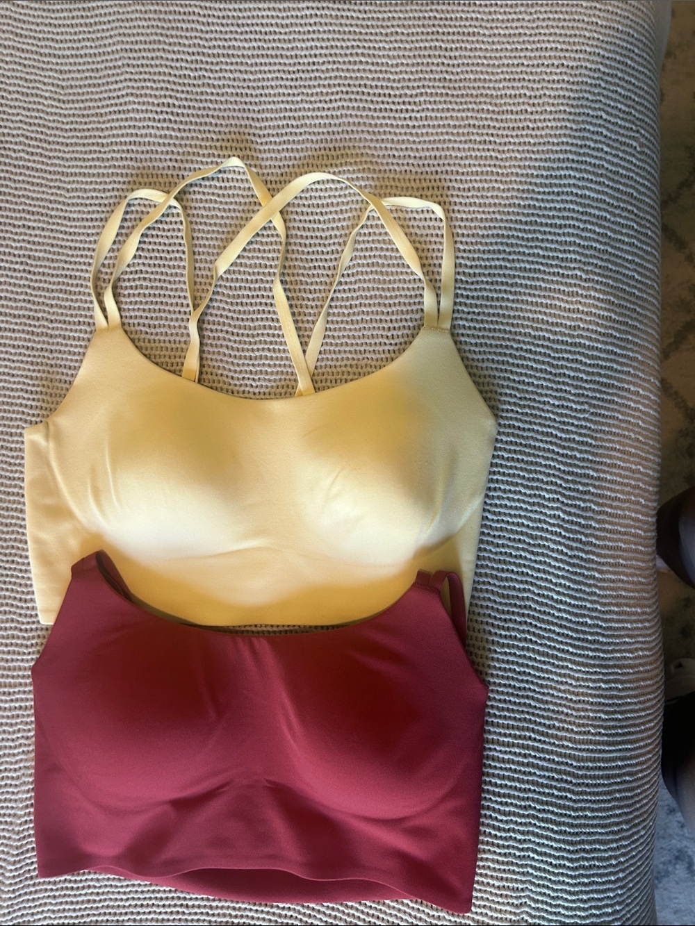 Aerie Real Me Sports Bras in Yellow and Dark Red